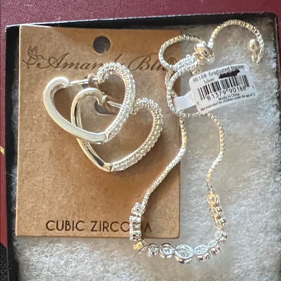 Amanda Blu Jewelry - # 0672 +Jewelry For Graduation: Silver Heart Earrings & Bracelet Set.